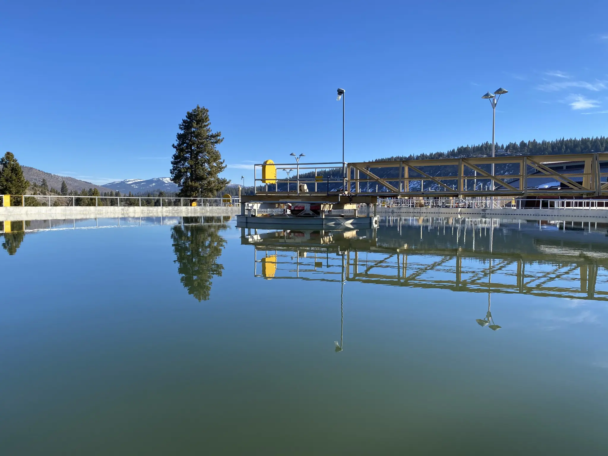 Water treatment facility with mountains
